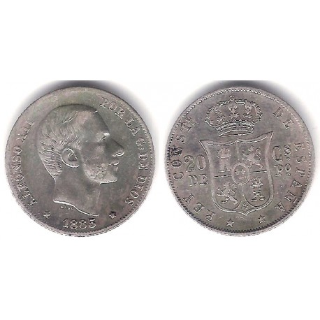 Alfonso XII. 1885. 20 Centavos de Peso (MBC) (Plata) Ceca de Manila