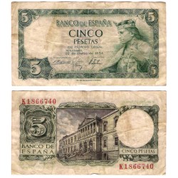 Estado Español. 1954. 5 Pesetas (BC) Serie K. Manchas