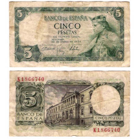 Estado Español. 1954. 5 Pesetas (BC) Serie K. Manchas