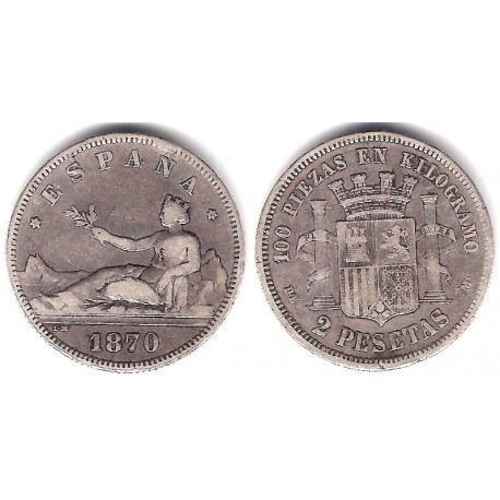 Gobierno Provisional. 1870*(18-73). 2 Pesetas (BC+) (Plata) Ceca de Madrid DE-M