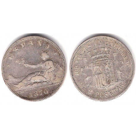 Gobierno Provisional. 1870*(18-74). 2 Pesetas (BC+) (Plata) Ceca de Madrid DE-M