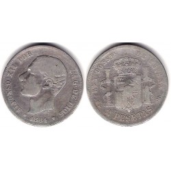 Alfonso XII. 1884*(-----). 2 Pesetas (BC-) (Plata) Ceca de Madrid MS-M
