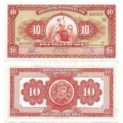 (84a) Perú. 1967. 10 Soles de Oro (EBC) Pequeño Agujero