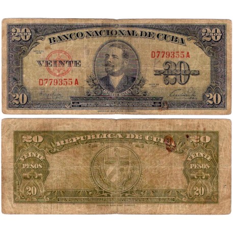(80a) Cuba. 1949. 20 Pesos (BC)