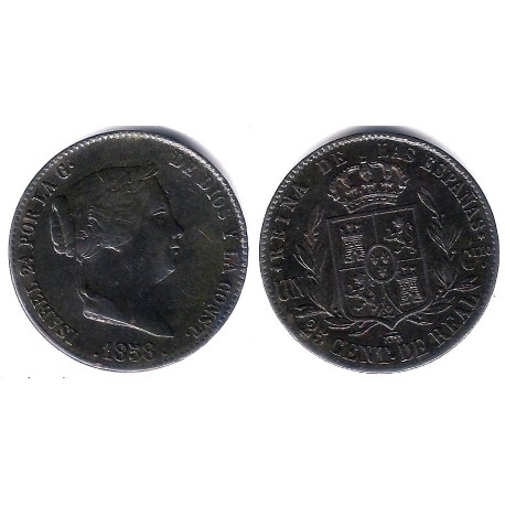Isabel II. 1858. 25 Céntimos de Real (MBC+) Ceca de Segovia