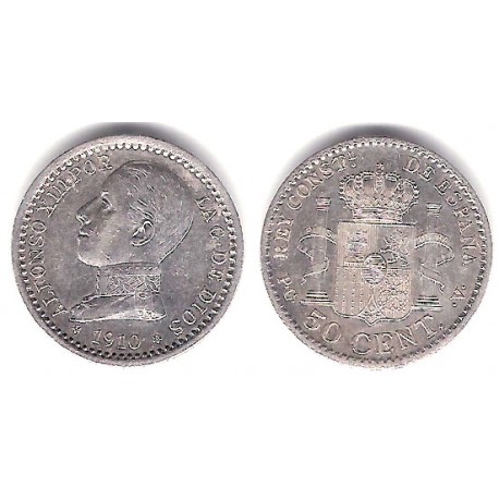 Alfonso XIII. 1910*(1-0). 50 Céntimos (EBC-) (Plata) Ceca de Madrid PC-V