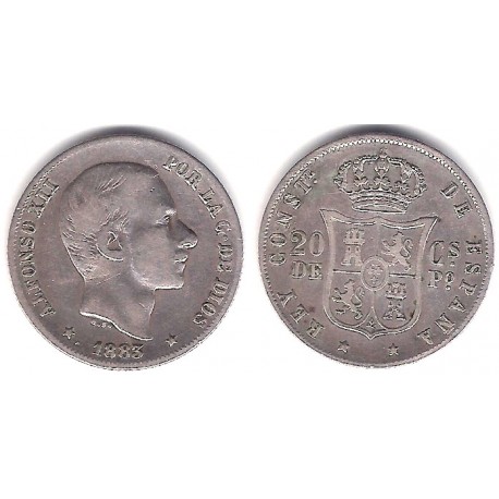 Alfonso XII. 1883. 20 Centavos (MBC-) (Plata) Ceca de Manila