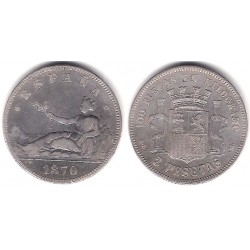 Gobierno Provisional. 1870*(18-74). 2 Pesetas (BC/BC+) (Plata) Ceca de Madrid DE-M