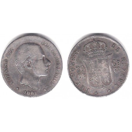 Alfonso XII. 1881. 20 Centavos de Peso (MBC-) (Plata) Ceca de Manila