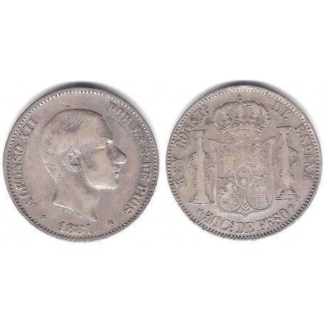 Alfonso XII. 1881. 50 Centavos de Peso (MBC-) (Plata) Ceca de Manila