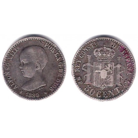 Alfonso XIII. 1889*(8-9). 50 Céntimos (BC+) (Plata) Ceca de Madrid MP-M