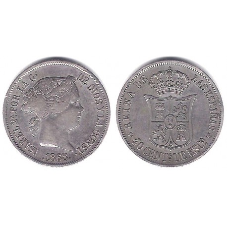 Isabel II. 1868*(18-68). 40 Céntimos de Escudo (MBC+) (Plata) Ceca de Madrid