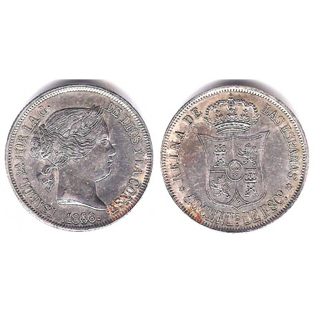 Isabel II. 1866. 40 Céntimos de Escudo (EBC-) (Plata) Ceca de Madrid