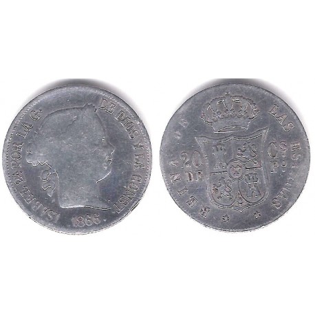 Isabel II. 1866. 20 Centavos de Peso (BC) (Plata) Ceca de Manila