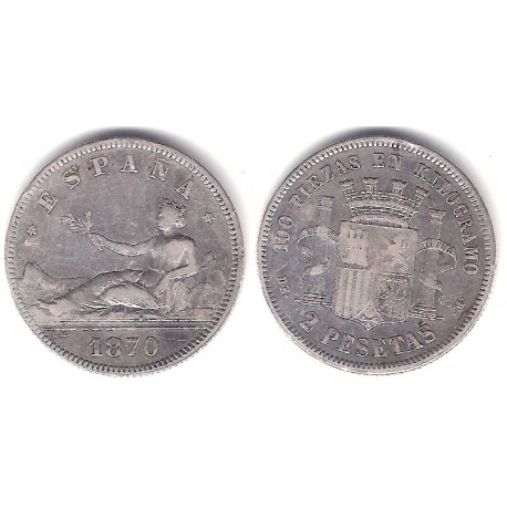 Gobierno Provisional. 1870*(18-73). 2 Pesetas (BC+) (Plata) Ceca de Madrid DE-M