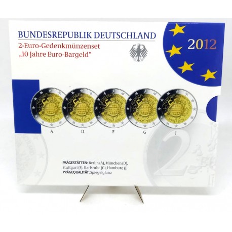 Alemania. 2012(ADFGJ). 2 Euro (Proof) X Aniversario del Euro. CARTERA