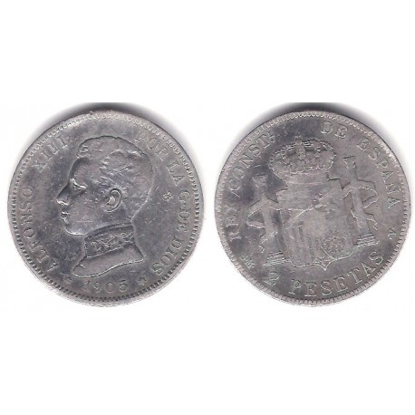 Alfonso XIII. 1905*(-----). 2 Pesetas (BC) (Plata) Ceca de Madrid SM-V