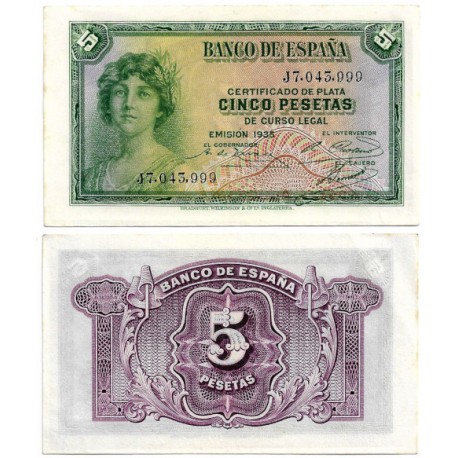 España. 1935. 5 Pesetas (EBC) Serie J