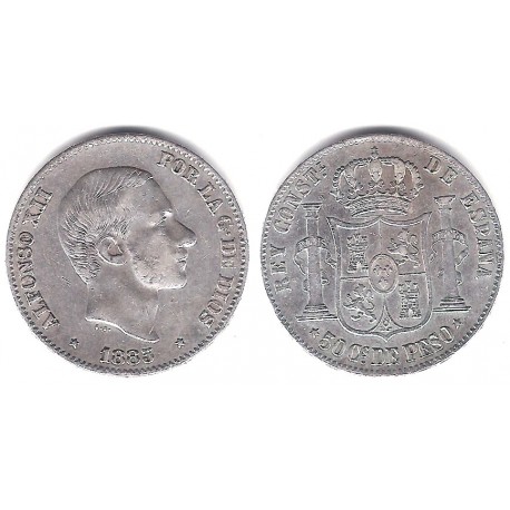 Alfonso XII. 1885. 50 Centavos de Peso (MBC+) (Plata) Ceca de Manila