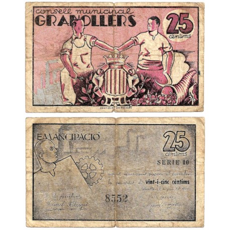 Granollers. 1937. 25 Céntimos (BC) Roturas en márgenes