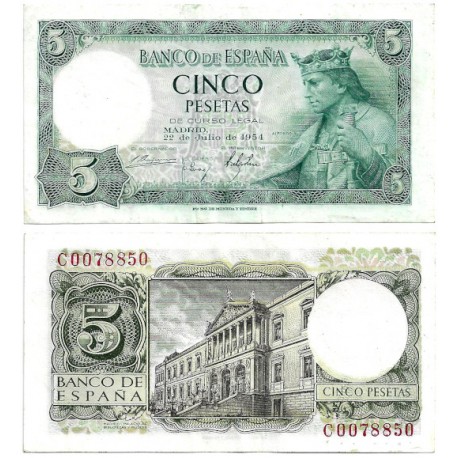 Estado Español. 1954. 5 Pesetas (EBC+) Serie C