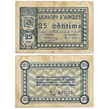 Angles. 1937. 25 Céntimos (BC+/BC) Leve rotura en margen superior