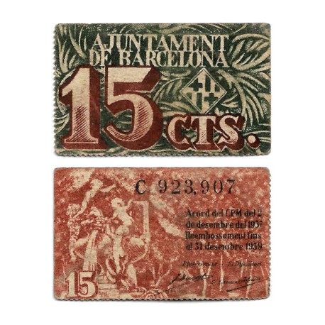 Barcelona. 1937. 15 Céntimos (EBC+) Serie C