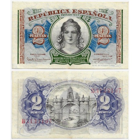 España (II República). 1938. 2 Pesetas (EBC+) Serie B