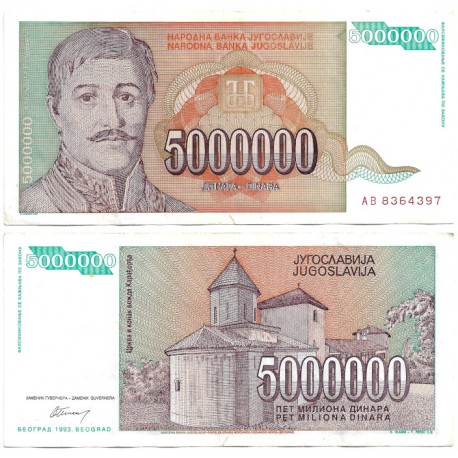 (132) Yugoslavia. 1993. 5.000.000 Dinara (MBC) Leve rotura margen inferior