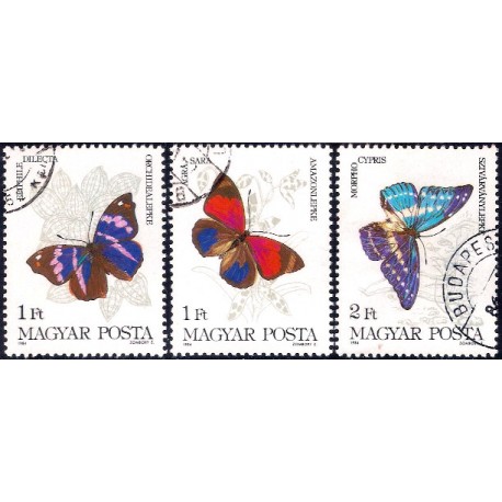 Hungria. 1984. Serie de 3 Valores (Usado) Fauna. Mariposas