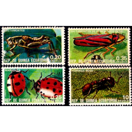 Guinea Ecuatorial. Sin Fecha. Serie de 4 Valores (Usado) Fauna. Insectos