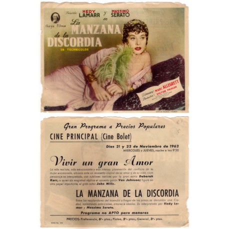 La Manzana de la Discordia. 1962. Cine Principal, Cine Bolet. Roturas en márgenes