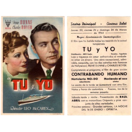 Tu y Yo. 1944. Teatro Principal, Cinema Bolet