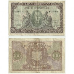 [1940] Billete de 100 Pesetas (BC). Serie G. Roturas en margen derecho.