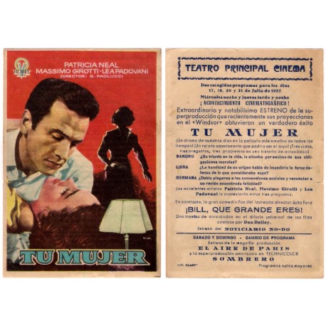 Tu Mujer. 1957. Teatro Principal Cinema. Leve rotura margen derecho