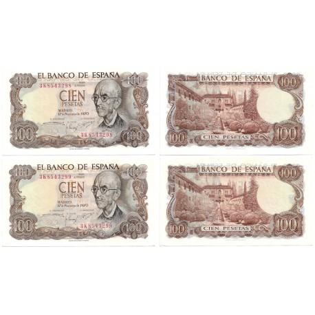 Estado Español. 1970. 100 Pesetas (SC-) Serie 3K. Pareja Correlativa