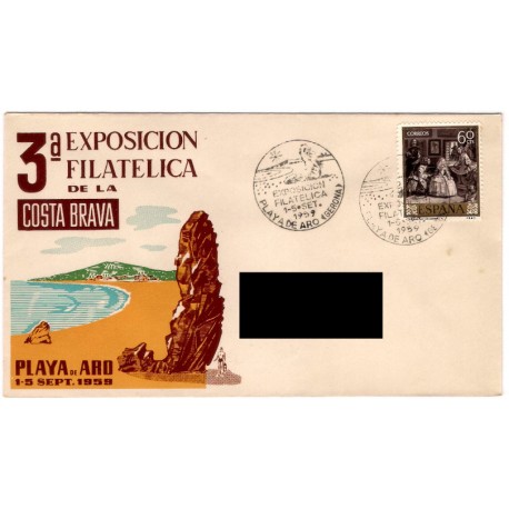 Sobre Primer Día. España. 1959. Playa de Aro. 3a Exposición Filatélica de la Costa Brava (Nuevo)