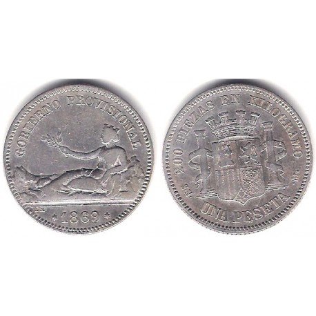 Gobierno Provisional. 1869. 1 Peseta (MBC-) (Plata)