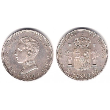 Alfonso XIII. 1905*(19-05). 2 Pesetas (SC) (Plata) Ceca de Madrid SM-V