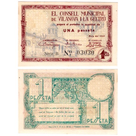 Vilanova i la Geltrú. 1937. 1 Peseta (SC) Serie B