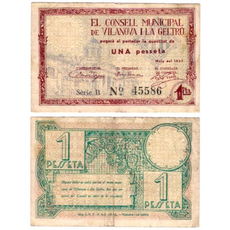 Vilanova i la Geltrú. 1937. 1 Peseta (MBC) Serie B