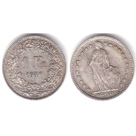 (24) Suiza. 1940(B). 1 Franc (MBC) (Plata)