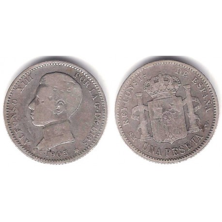 Alfonso XIII. 1905*(19-0-). 1 Peseta (BC) (Plata) Ceca de Madrid SM-V