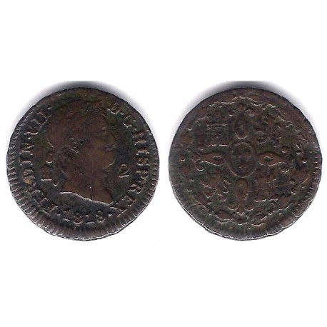 Fernando VII. 1818. 2 Maravedi (MBC-) Ceca de Segovia