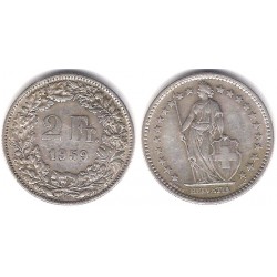 (21) Suiza. 1959(B). 2 Francs (MBC+) (Plata)