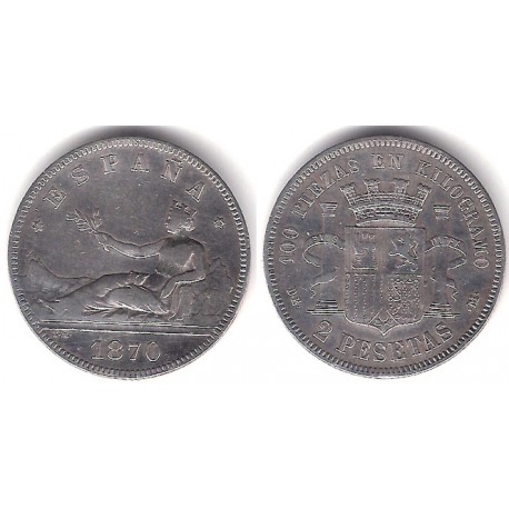 Gobierno Provisional. 1870*(18-74). 2 Pesetas (MBC) (Plata) Ceca de Madrid DE-M