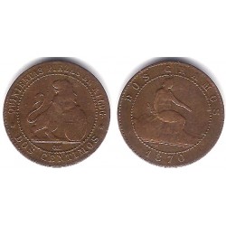 Gobierno Provisional. 1870. 2 Céntimos (BC) Ceca de Barcelona OM