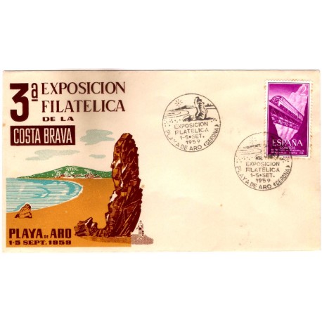 Sobre Primer Día. España. 1959. Playa de Aro. 3a Exposición Filatélica (Nuevo)