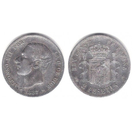 Alfonso XII. 1882*(18-82). 2 Pesetas (MBC) (Plata) Ceca de Madrid MS-M