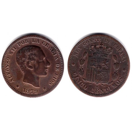Alfonso XII. 1879. 5 Céntimos (MBC/MBC+) Ceca de Barcelona OM